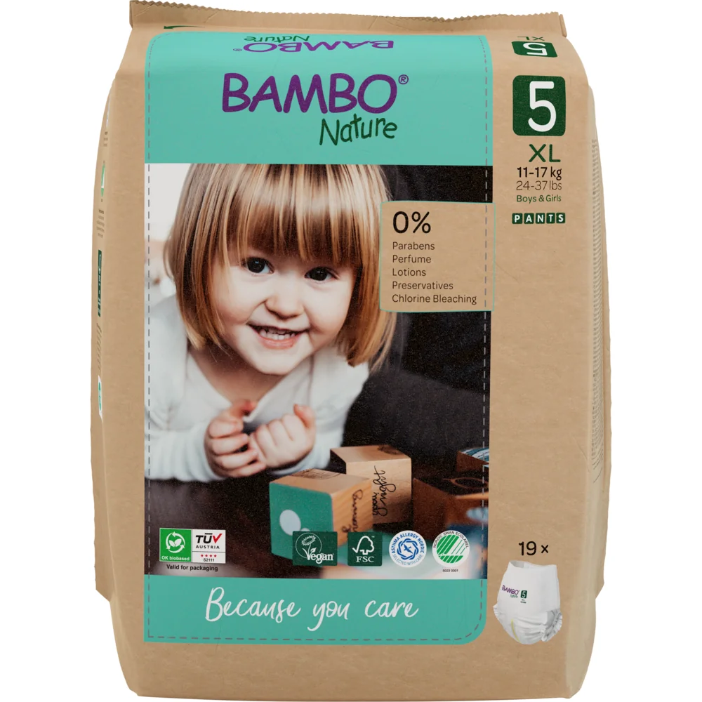 Scutece Eco Paper Bag Pants Marimea Nr. 5 pentru 11-17kg, 95 bucati, Bambo Nature