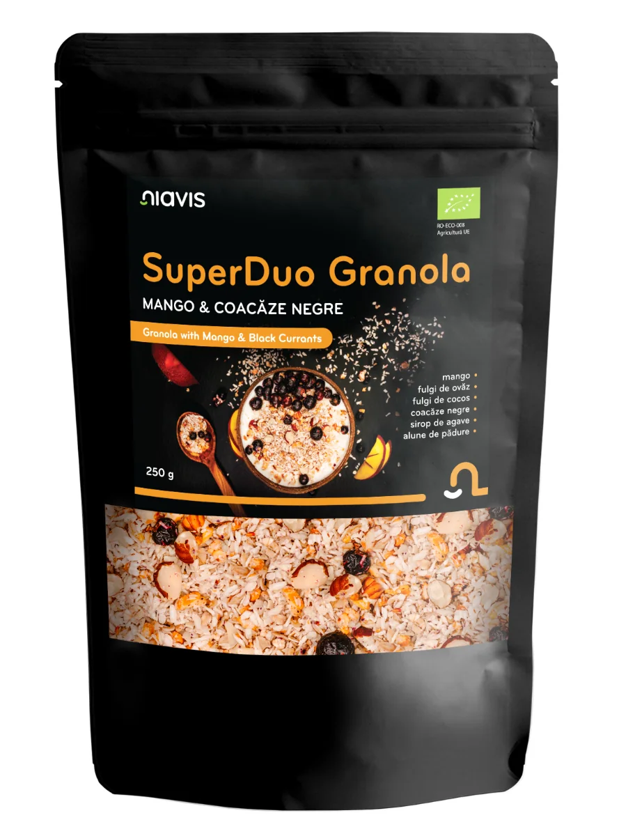 Granola cu mango si coacaze negre Super Duo, 250g, Niavis