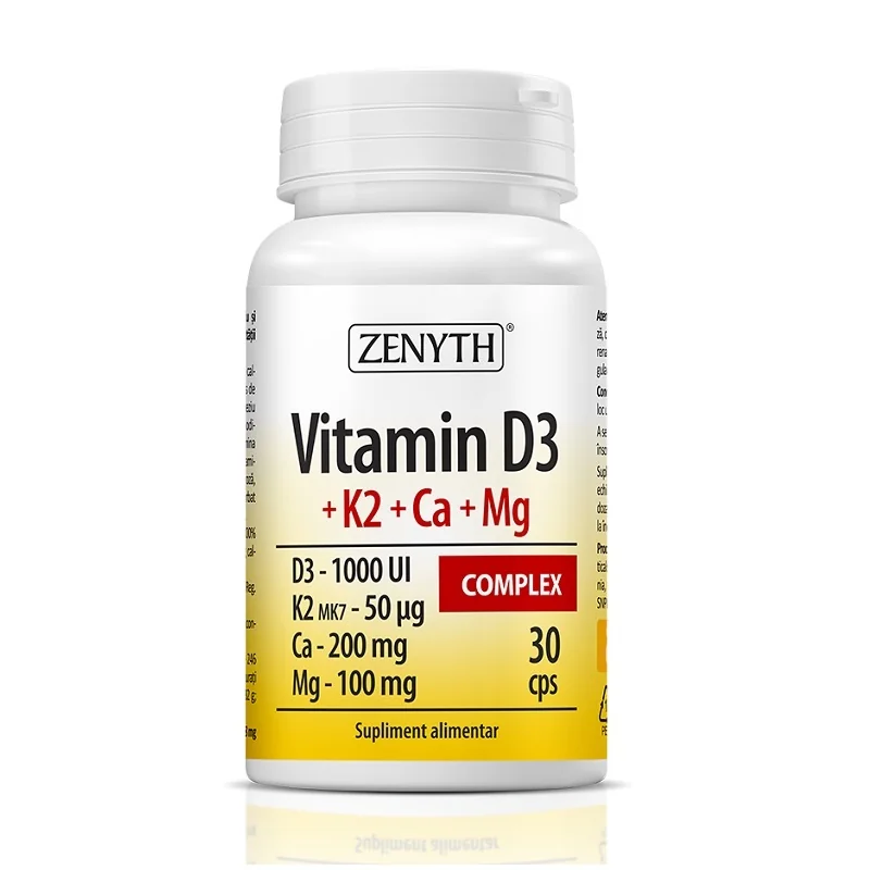 Vitamina D3 + K2 + Ca + Mg Complex, 30 Capsule, Zenyth