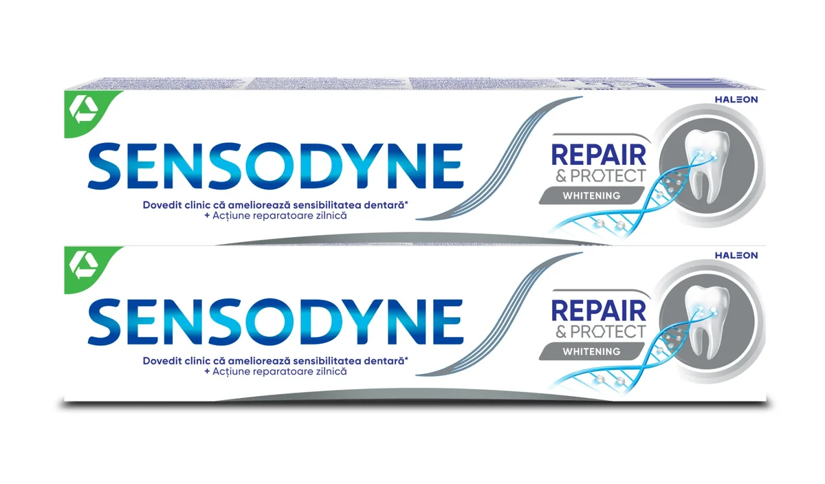 Pachet Pasta de dinti Repair & Protect Whitening 1 + 50% reducere la al doilea produs, 2 x 75ml, Sensodyne