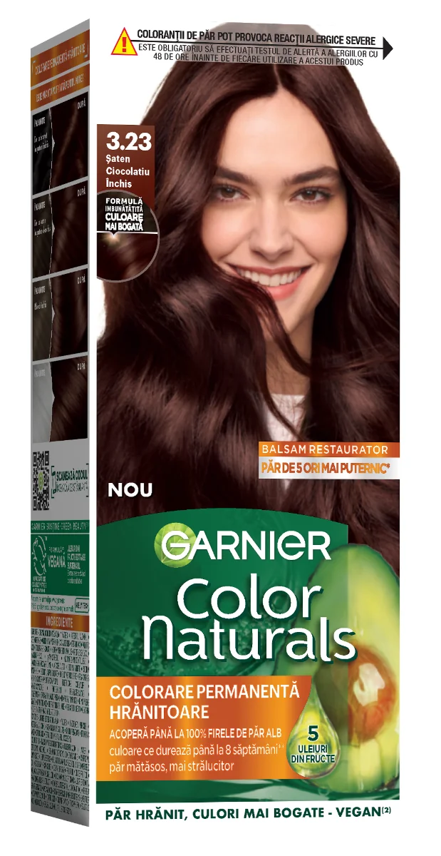 Vopsea de par permanenta Color Naturals 3.23 Saten Ciocolatiu Inchis, 112ml, Garnier