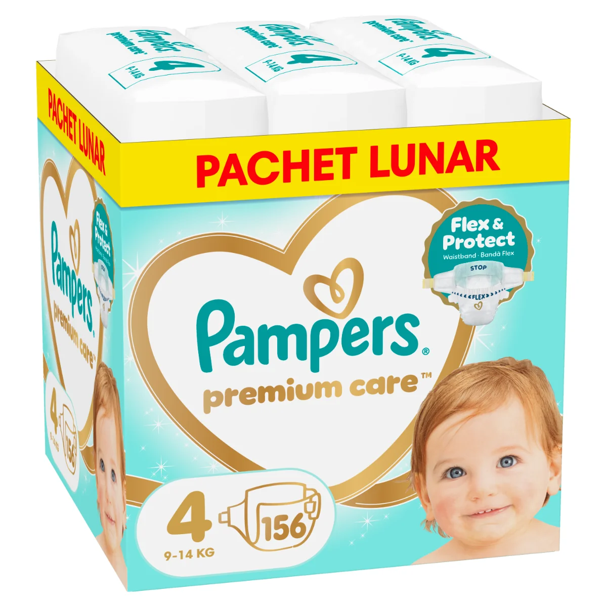 Scutece Premium Care Marimea 4 pentru 9-14 kg, 156 bucati, Pampers
