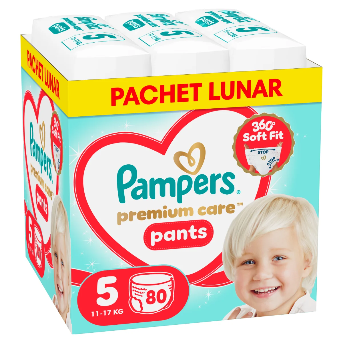 Scutece-chilotel Premium Care Pants XXL Box Marimea 5 pentru 11-17 kg, 80 bucati, Pampers