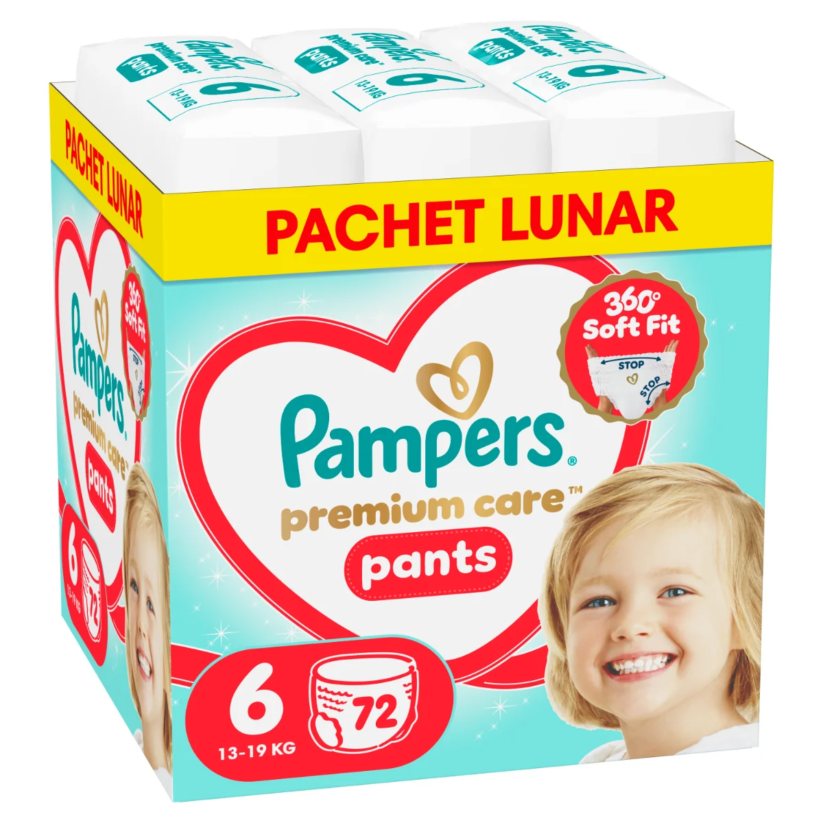 Scutece-chilotel Premium Care Pants XXL Box Marimea 6 pentru 13kg-18kg, 72 bucati, Pampers