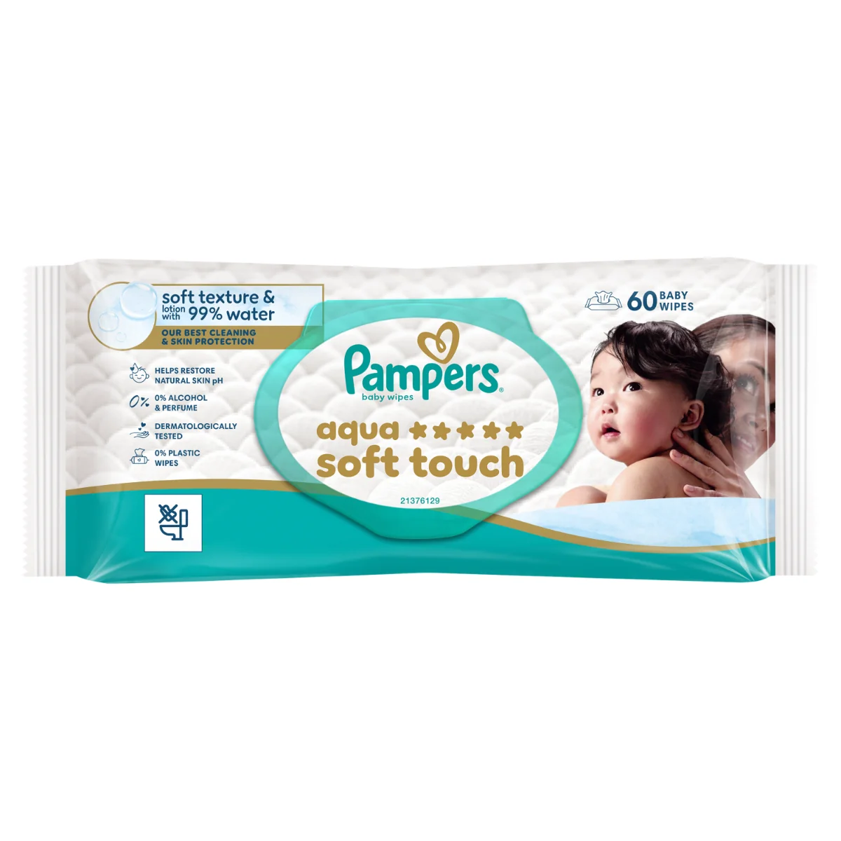 Servetele umede cu 99% apa si lotiune usoara Aqua Soft Touch, 60 bucati, Pampers