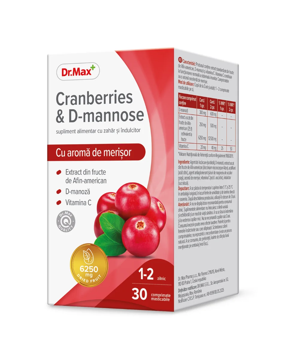 Dr. Max Cranberries & D-mannose, 30 comprimate