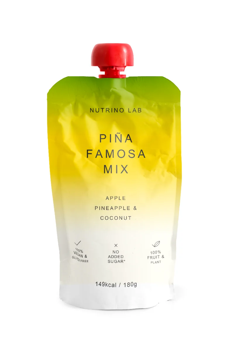 Piure pasteurizat din fructe cu mere ananas si nuca de cocos, 180g, Nutrino Lab