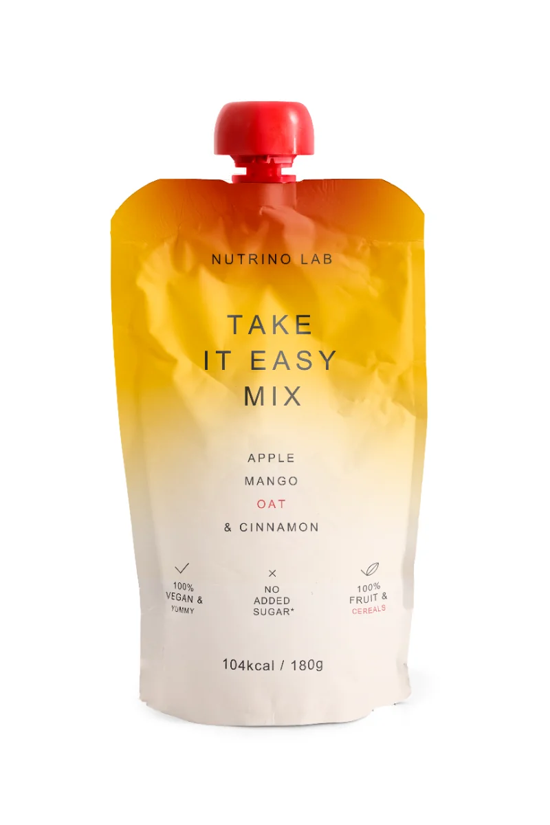 Piure pasteurizat din fructe cu mere mango cu adaos de ovaz si pudra de scortisoara, 180g, Nutrino Lab