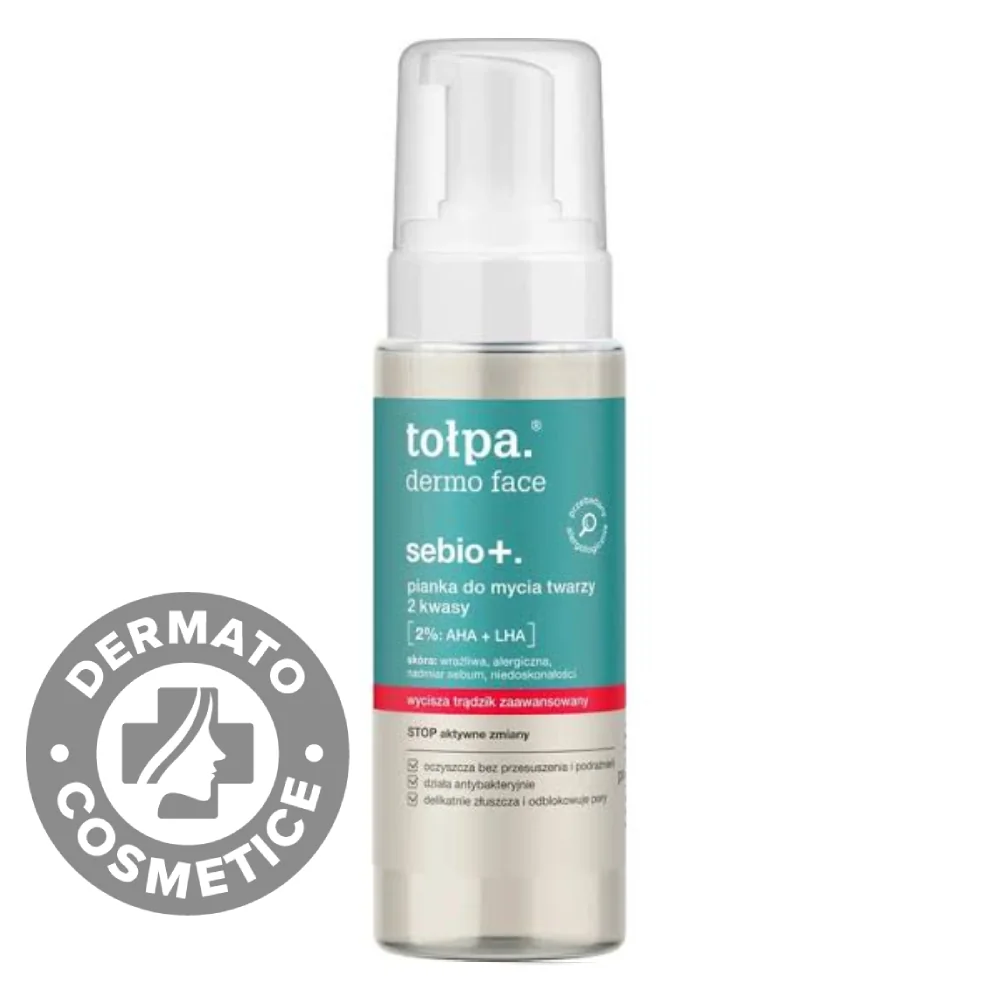 Spuma de curatare pentru ten gras si acneic cu AHA + LHA Dermo Face Sebio+, 150ml, Tołpa