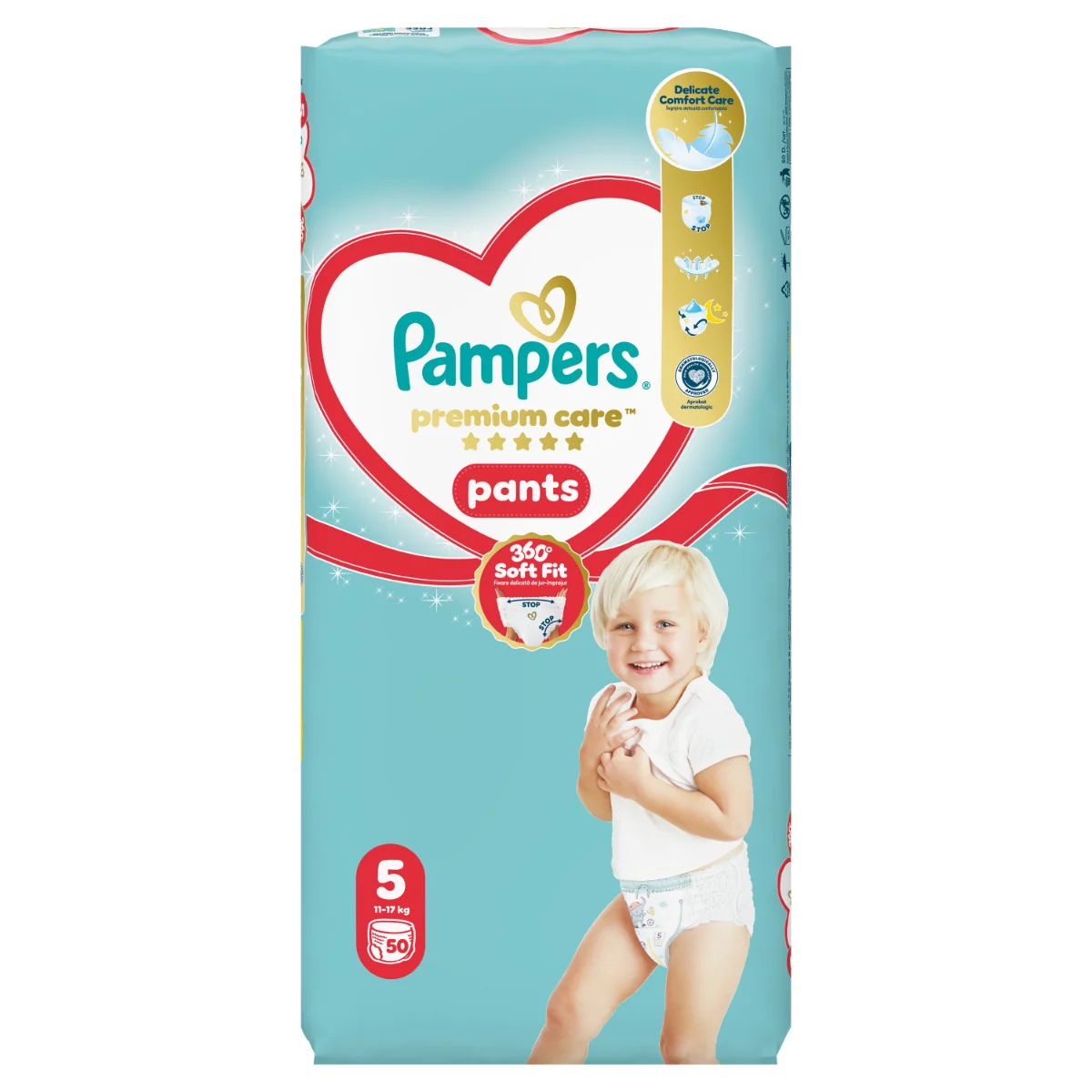 Scutece chilotel Premium Care Pants Marimea 5 11-17 kg, 50 bucati, Pampers