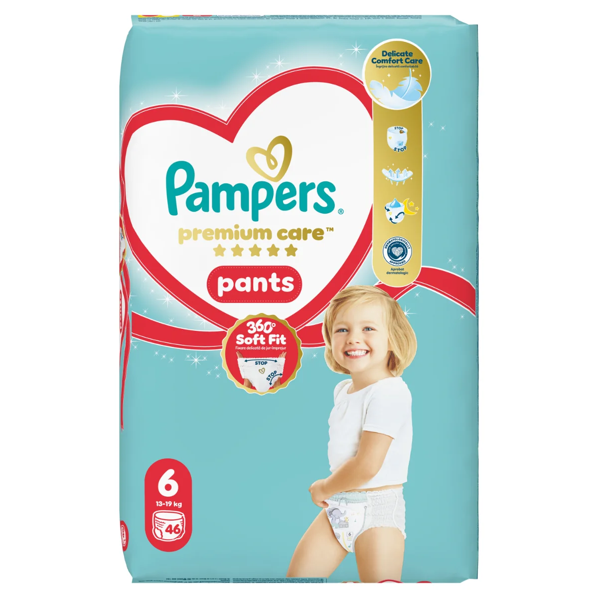 Scutece chilotel Premium Care Pants Jumbo Pack Marimea 6, 13-19 kg, 46 bucati, Pampers