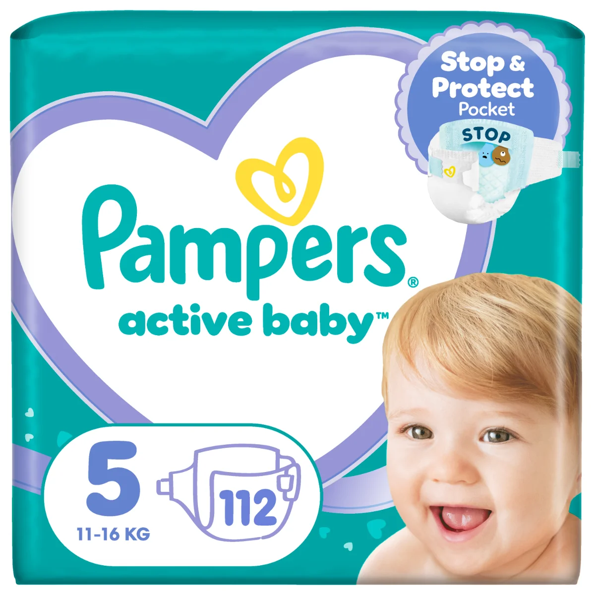 Scutece Active Baby Mega Box Marimea 5 11-16 kg, 112 bucati, Pampers