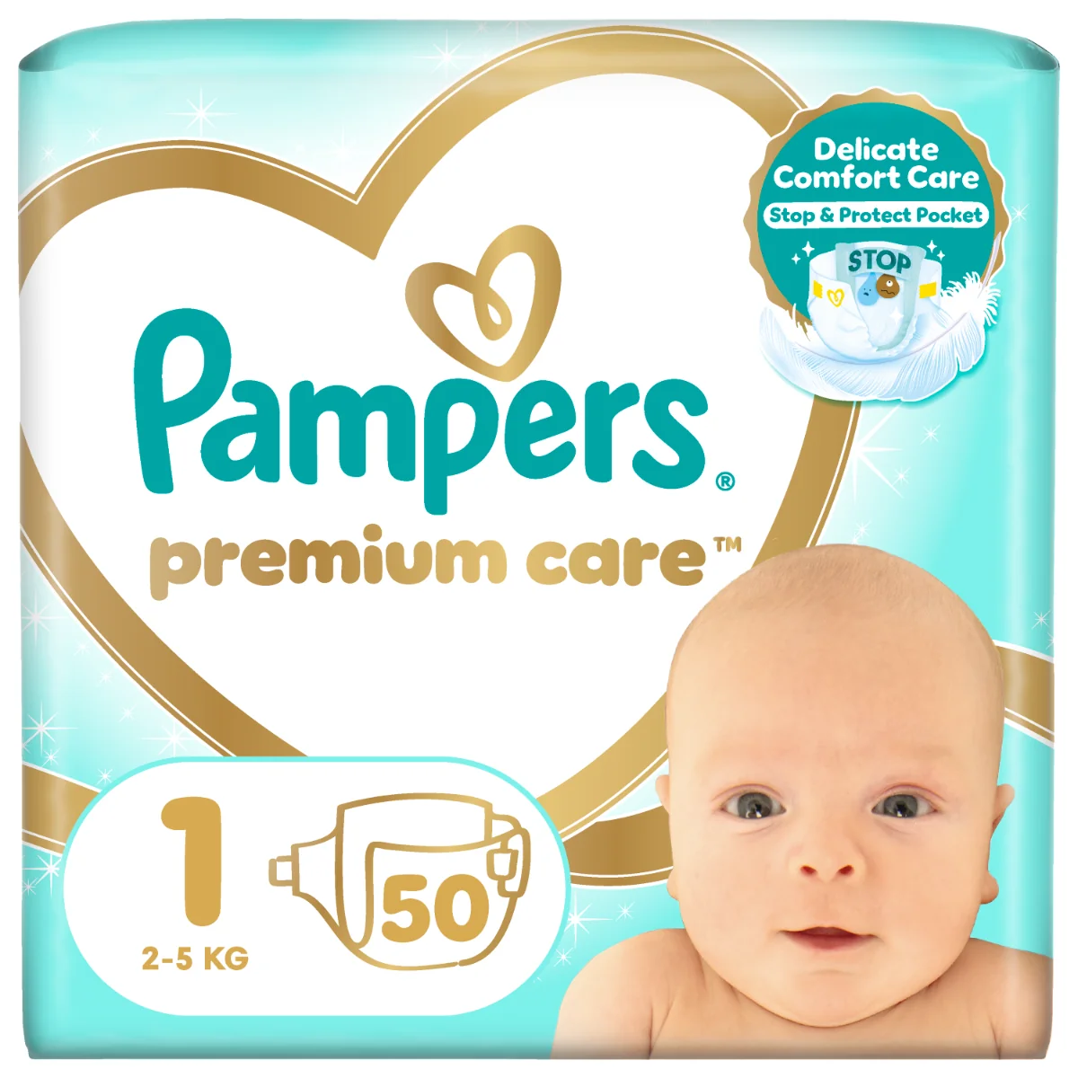 Scutece Premium Care Nr.1 pentru 2-5 kg, 50 bucati, Pampers