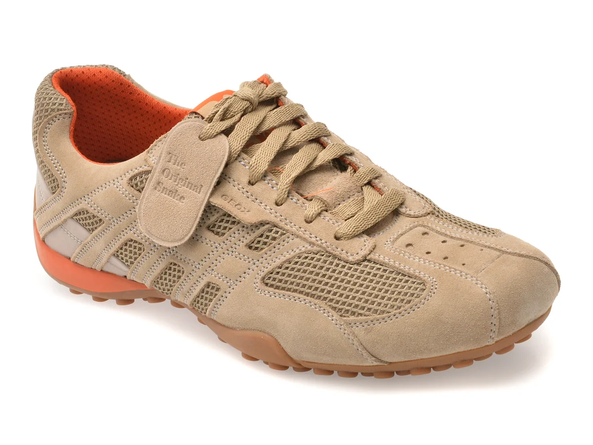 Pantofi sport GEOX bej, U55MNA, din material textil si piele naturala