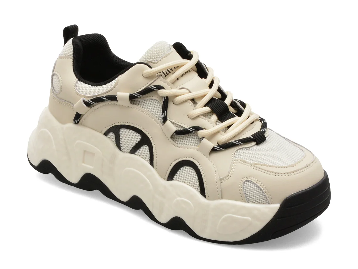 Pantofi sport FLAVIA PASSINI alb-negru, 5376, din material textil si piele naturala