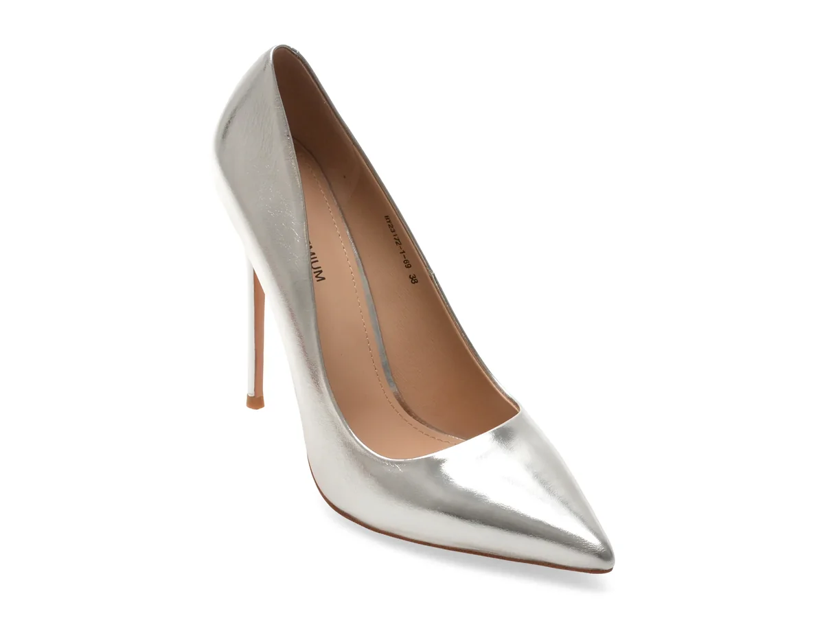 Pantofi eleganti EPICA PREMIUM argintii, 23172, din piele naturala