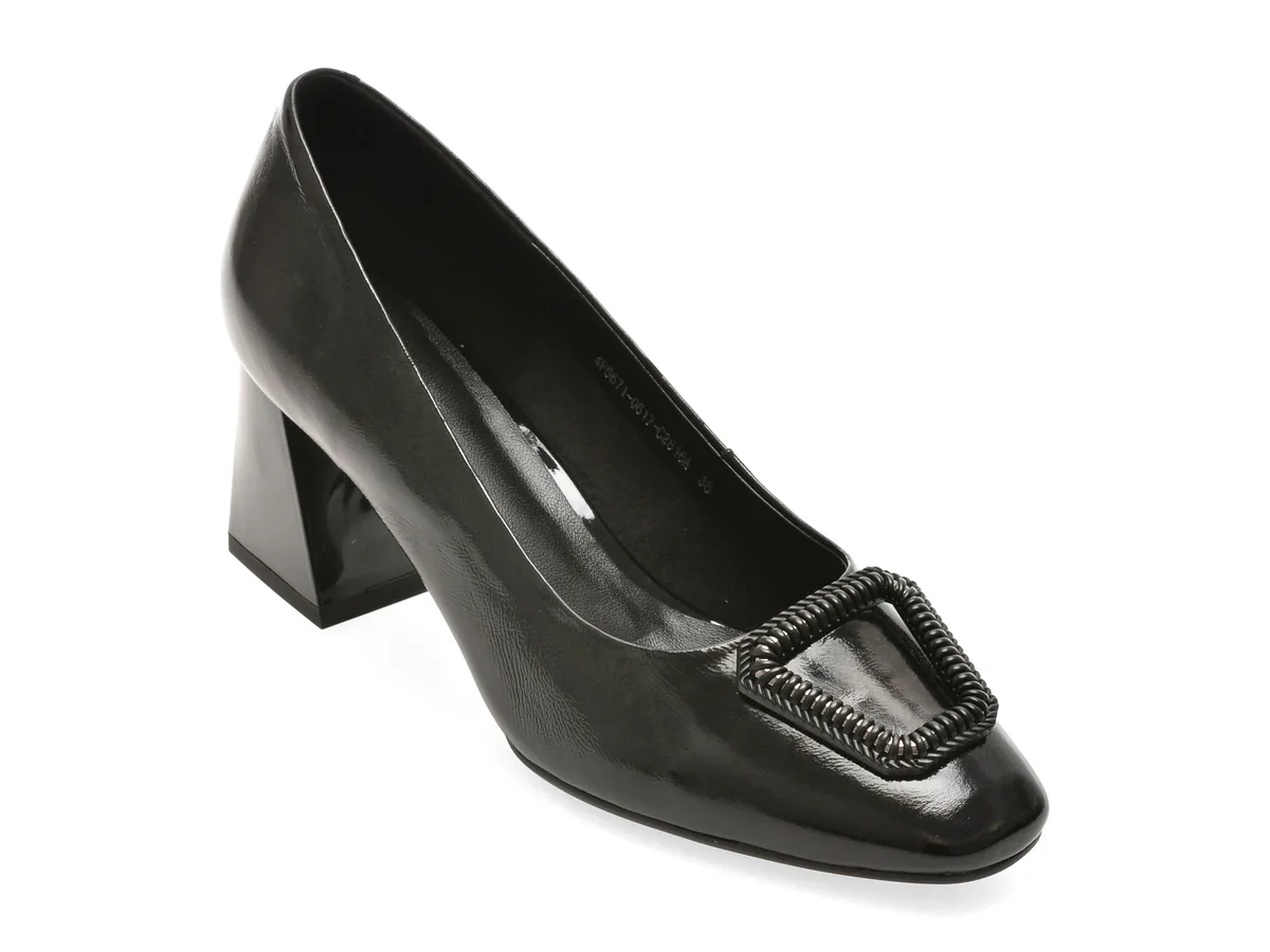 Pantofi eleganti IMAGE negri, 4F5671, din piele naturala lacuita