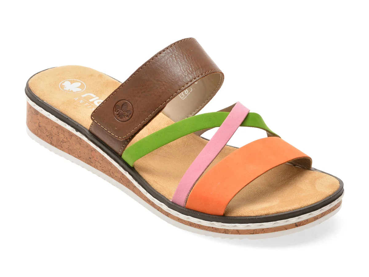 Papuci RIEKER multicolor, V3652, din piele ecologica