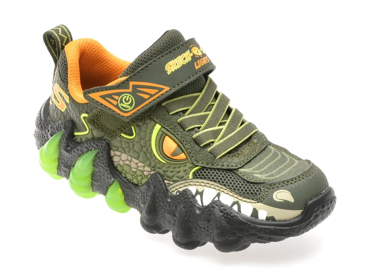 Pantofi sport SKECHERS kaki, SKECH-O-SAURUS LIGHTS 2.0, din piele ecologica
