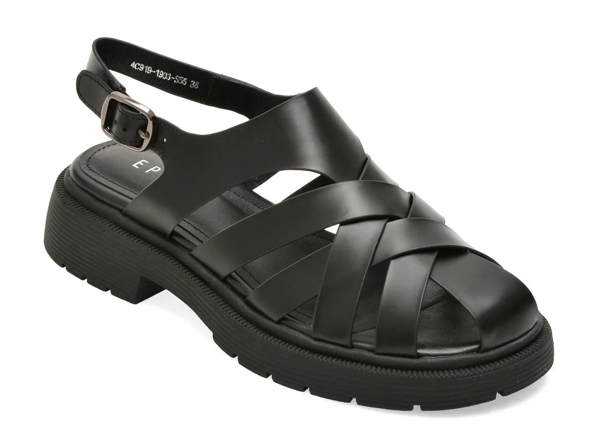 Sandale EPICA negre, 4C919, din piele naturala