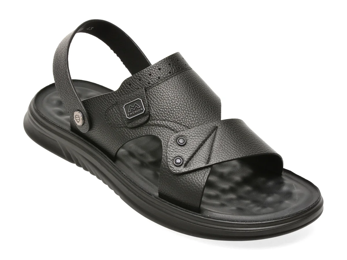 Sandale BITE THE BULLET negre, D6206, din piele naturala