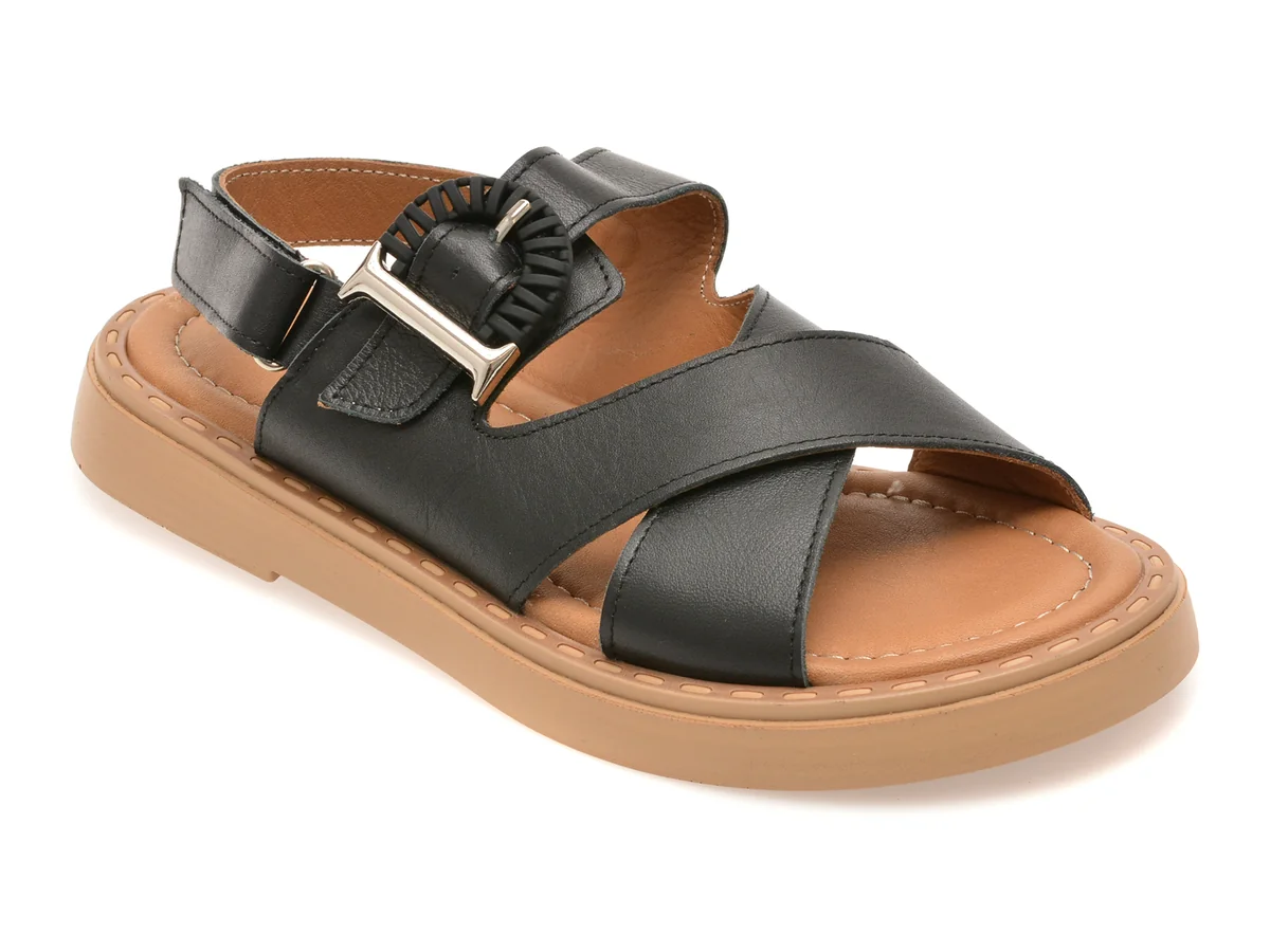 Sandale GOLD DEER negre, 22082, din piele naturala