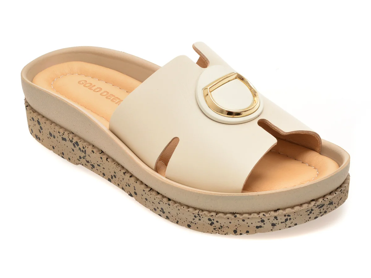 Papuci GOLD DEER bej, 157474, din piele naturala