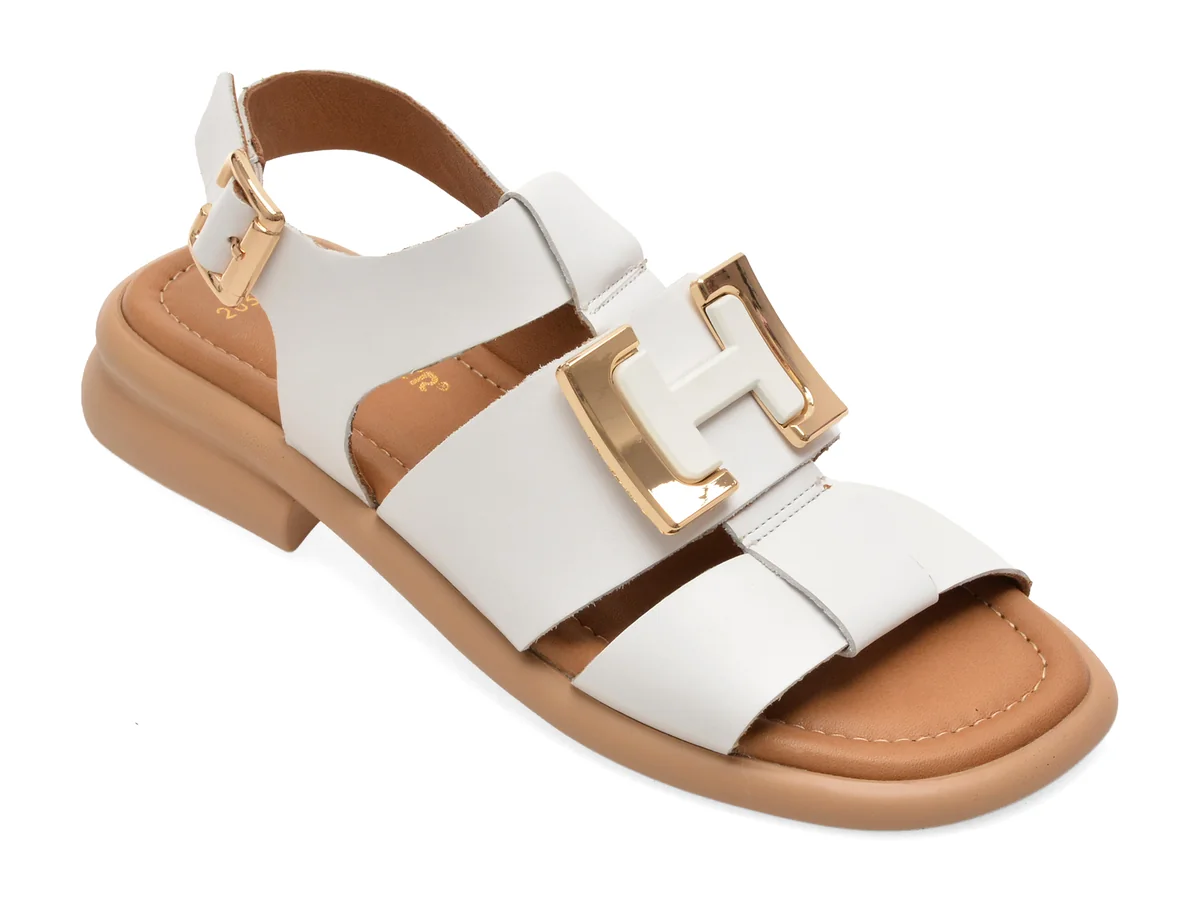 Sandale GOLD DEER albe, 22039, din piele naturala