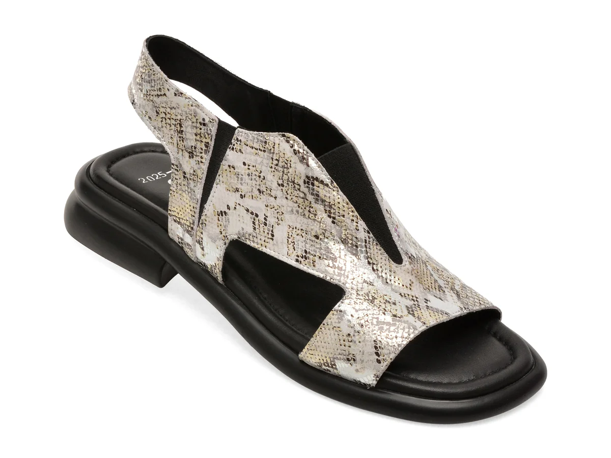 Sandale GOLD DEER alb-negru, 22025, din piele naturala