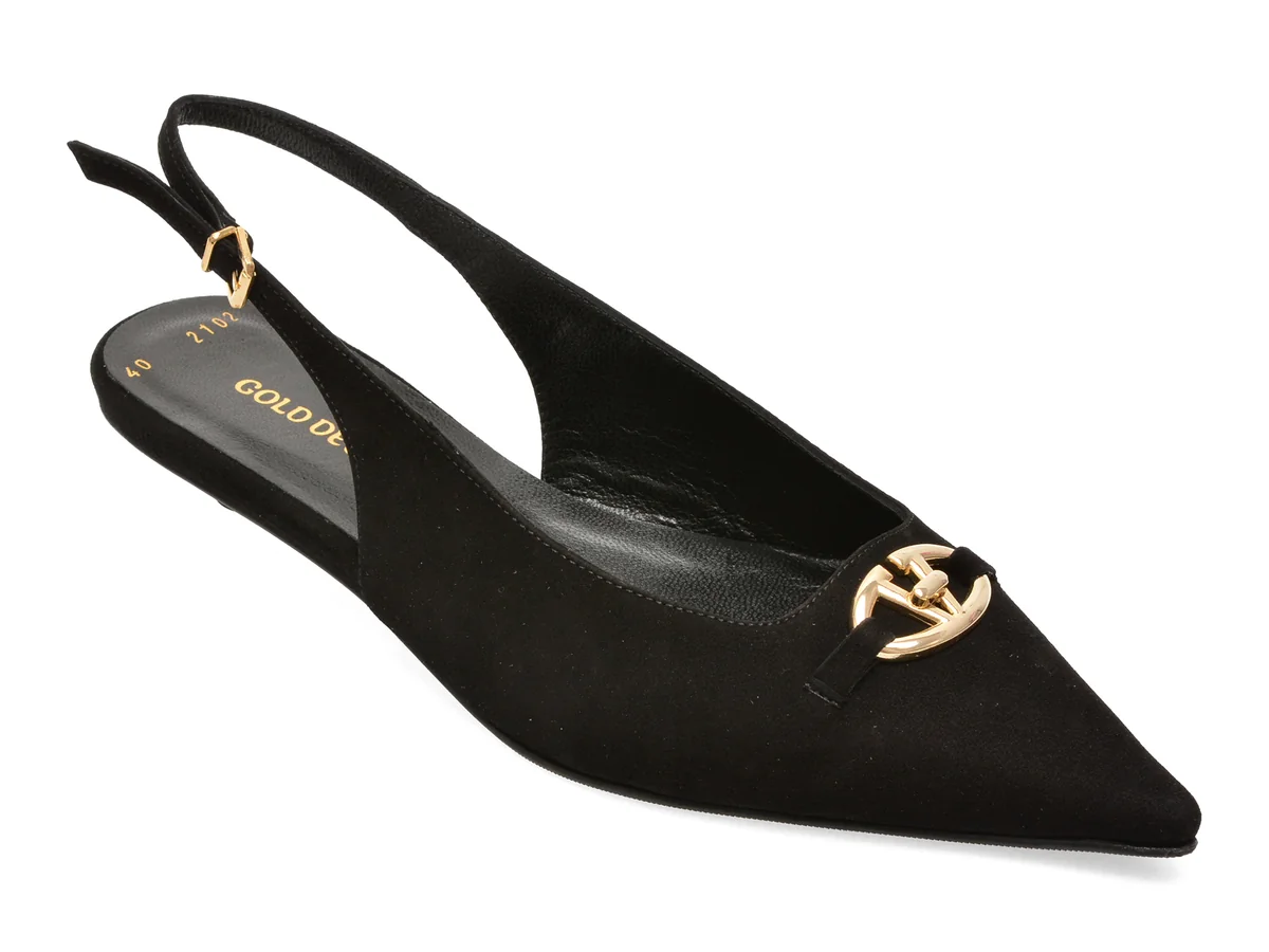 Pantofi eleganti GOLD DEER negri, 432102, din piele intoarsa
