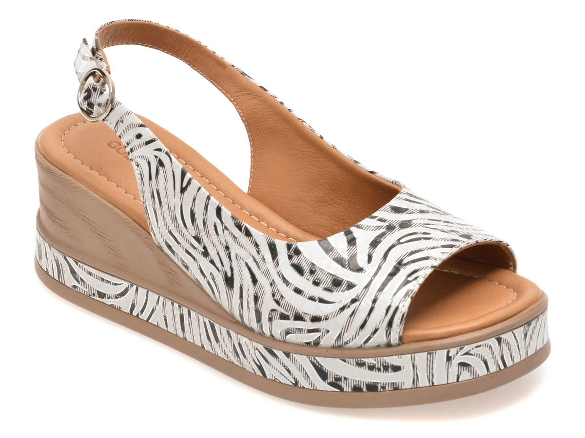 Sandale GOLD DEER alb-negru, 22072, din piele naturala