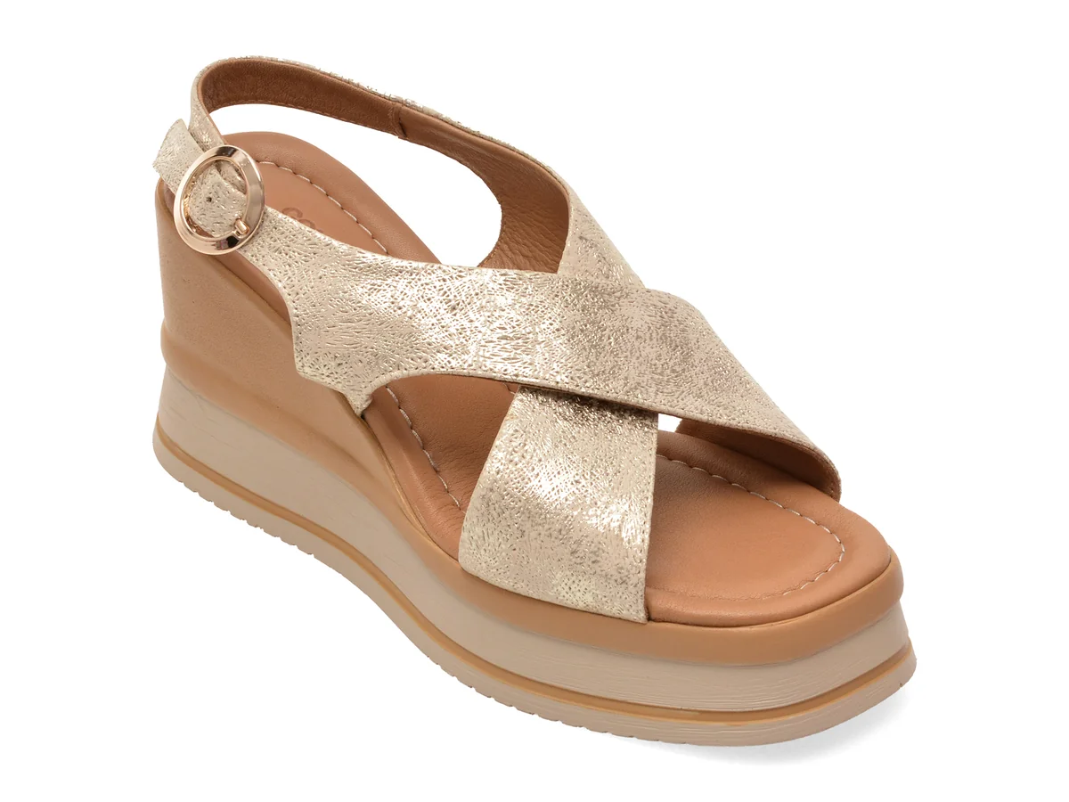 Sandale GOLD DEER aurii, 22087, din piele naturala