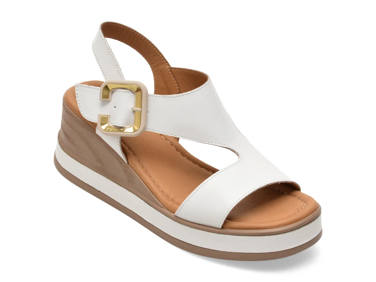 Sandale GOLD DEER albe, 22071, din piele naturala