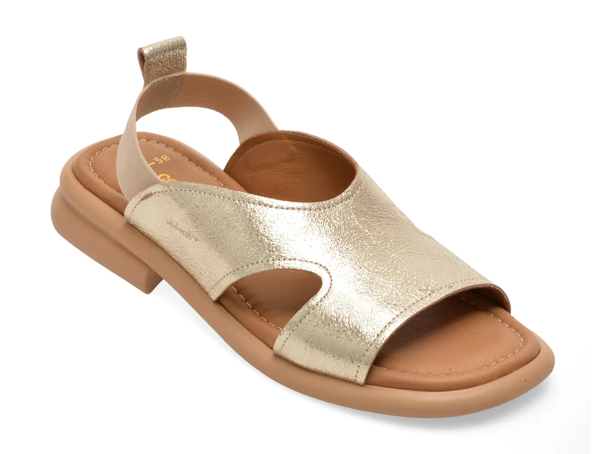 Sandale GOLD DEER aurii, 22026, din piele naturala