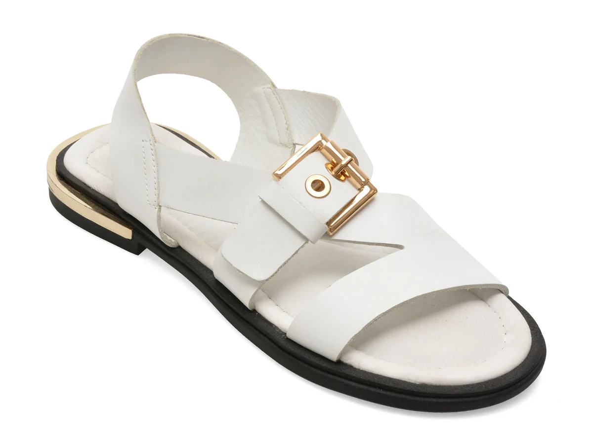 Sandale GOLD DEER albe, 458015, din piele naturala