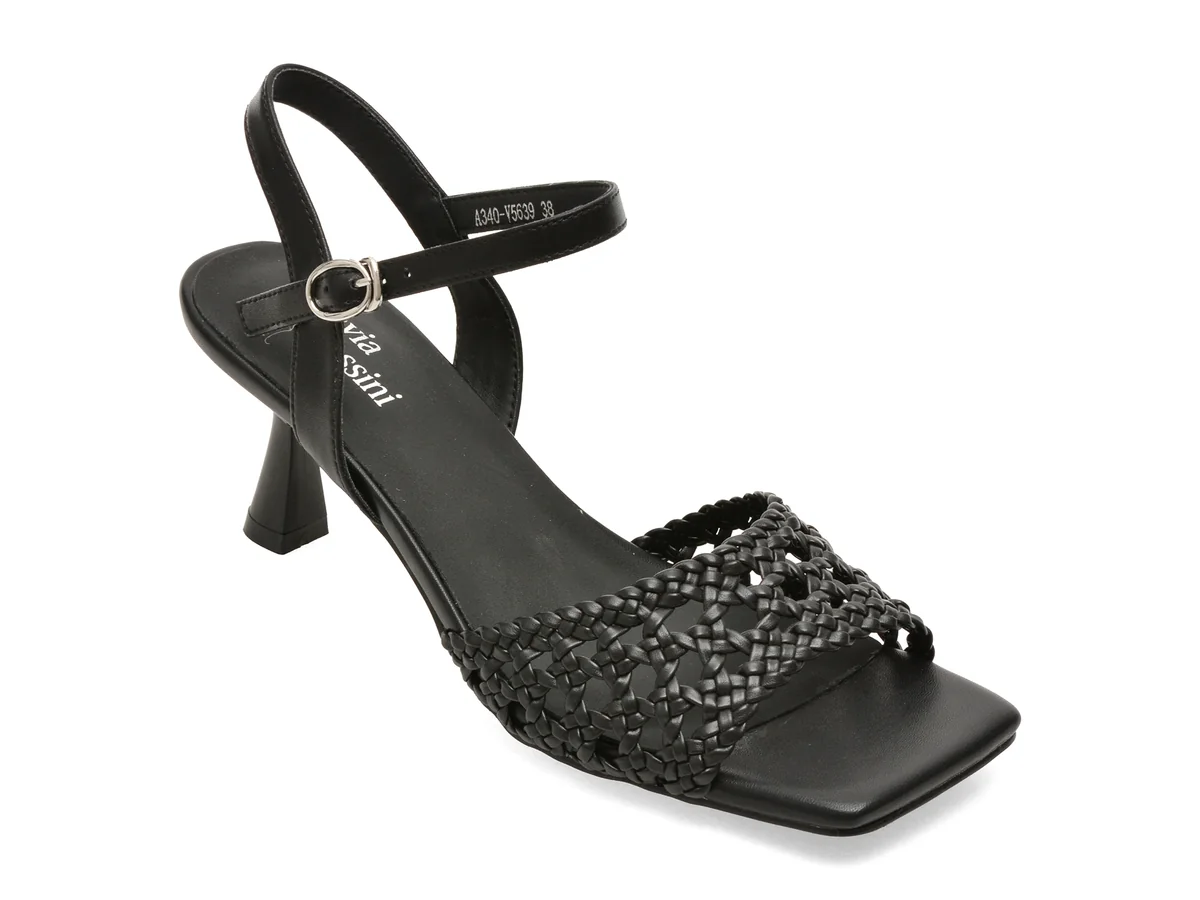 Sandale elegante FLAVIA PASSINI negre, A340, din piele ecologica