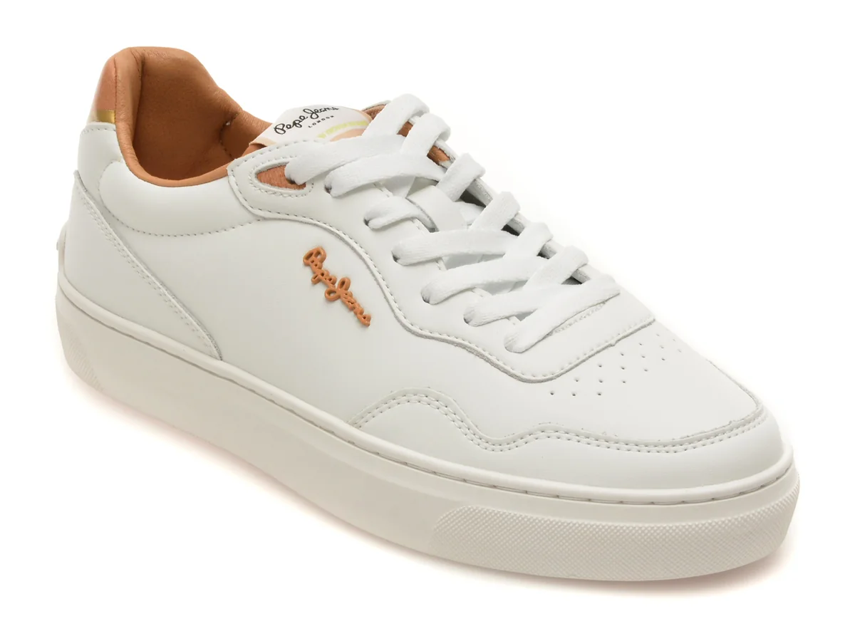 Pantofi sport PEPE JEANS albi, LS00030, din piele naturala