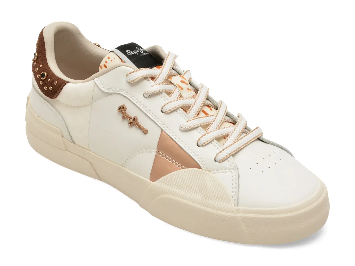 Pantofi sport PEPE JEANS albi, LS30013, din piele naturala