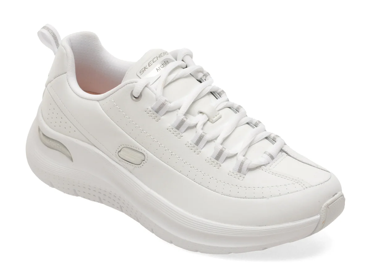Pantofi sport SKECHERS albi, ARCH FIT 2.0, din piele ecologica