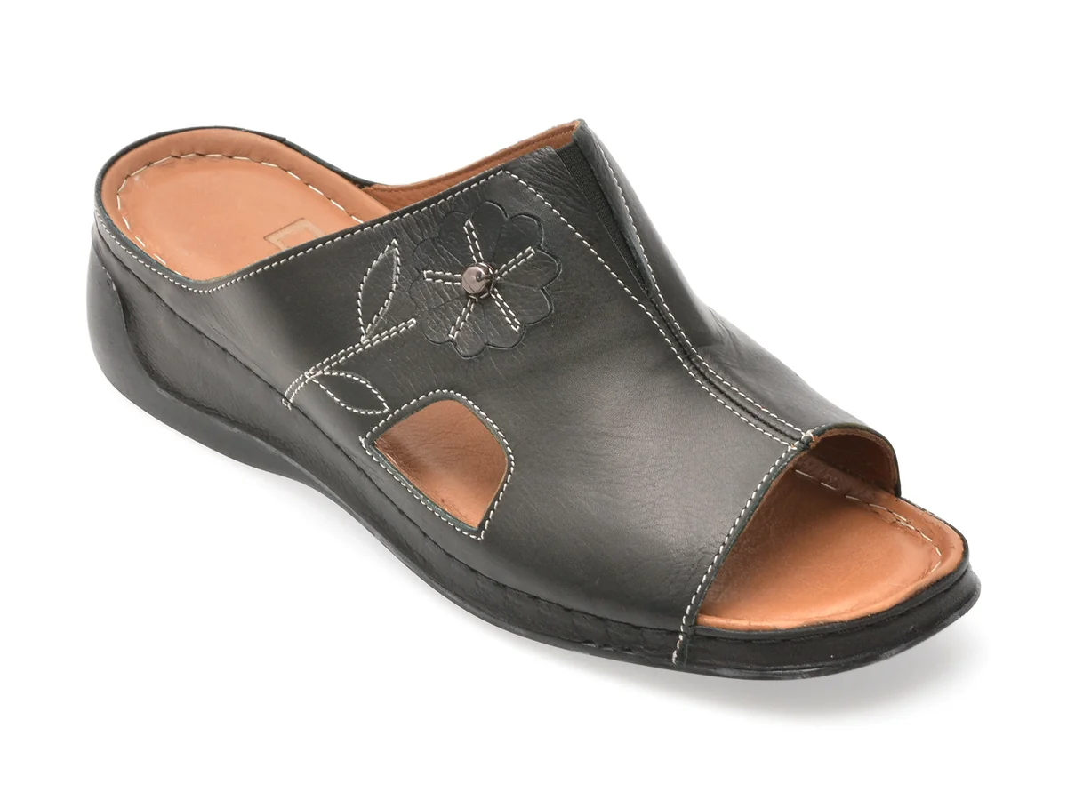 Papuci Dr Fit Negri, EV2848, Din Piele Naturala
