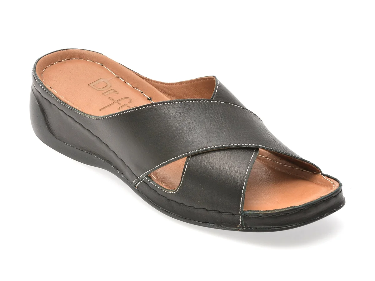 Papuci DR FIT Negri, EV2861, Din Piele Naturală