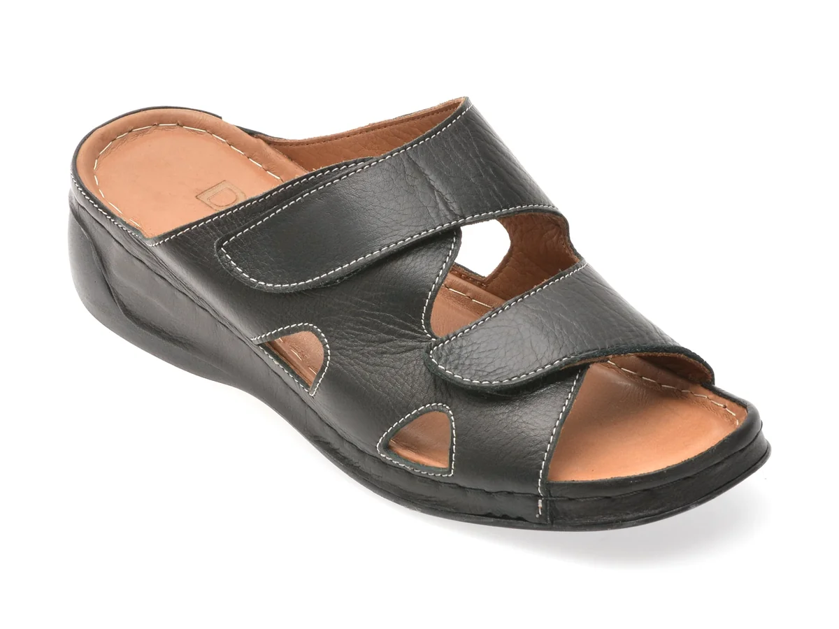 Papuci Dr Fit Negri, EV2854, Din Piele Naturala