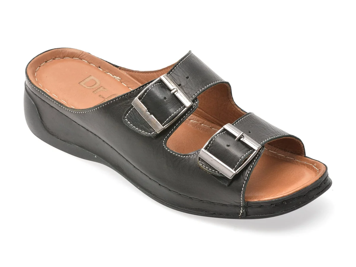 Papuci DR FIT Negri, EV2860, Din Piele Naturală