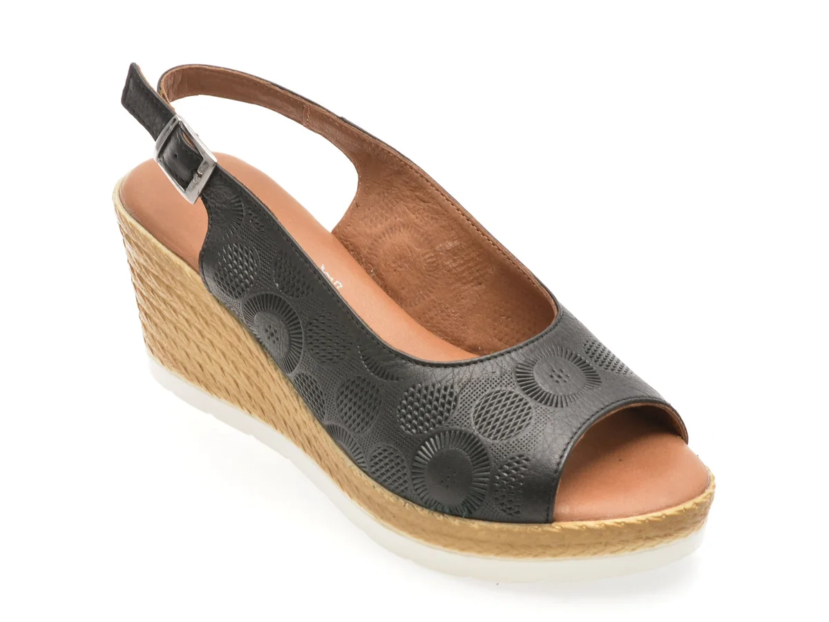 Sandale Shoozy Negre, EV2852, Din Piele Naturala