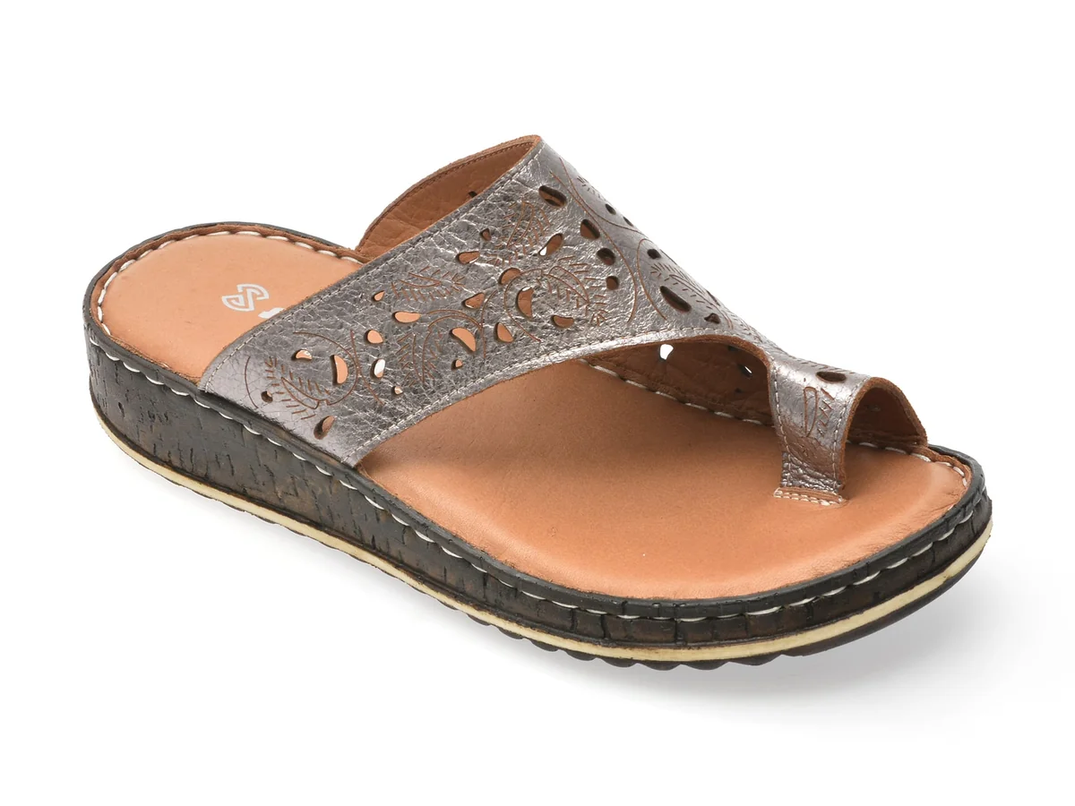 Papuci Shoozy Gri, EV28491, Din Piele Naturala