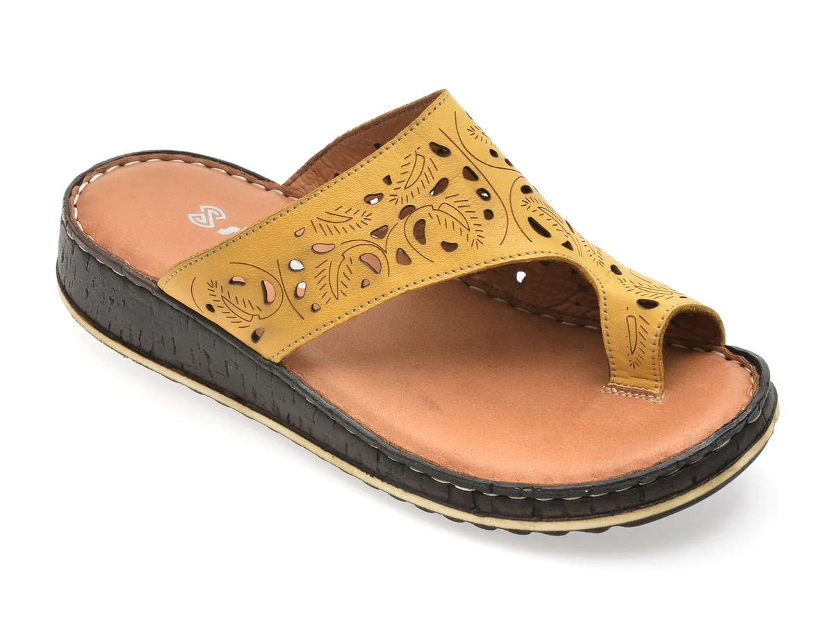 Papuci Shoozy Galbeni, EV28491, Din Piele Naturala