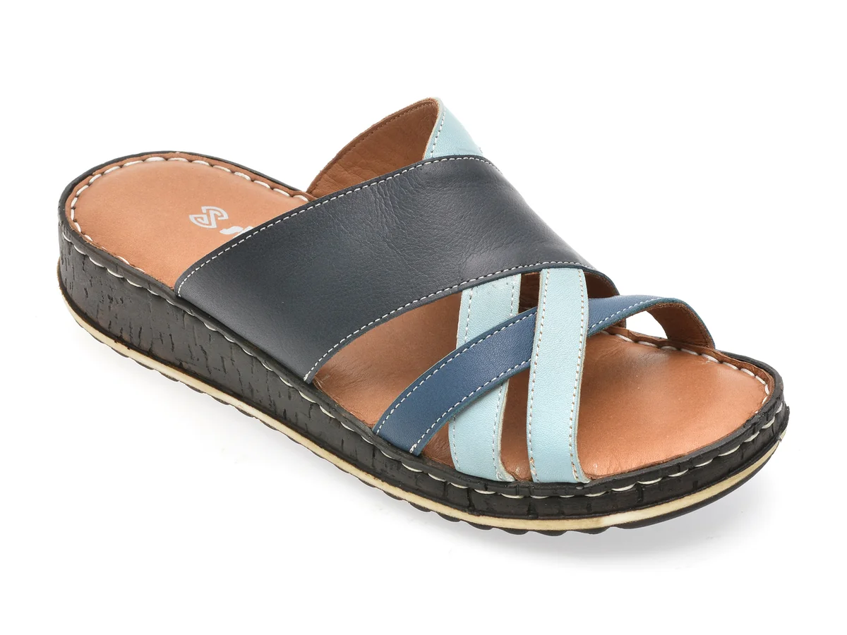 Papuci Shoozy Albastri, EV2850, Din Piele Naturală