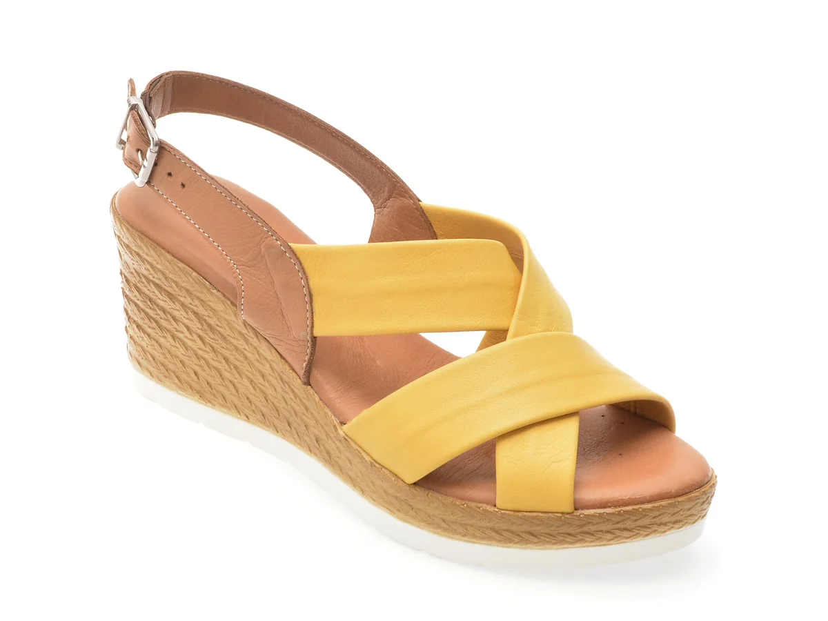 Sandale Shoozy Galbene, EV4031, Din Piele Naturala