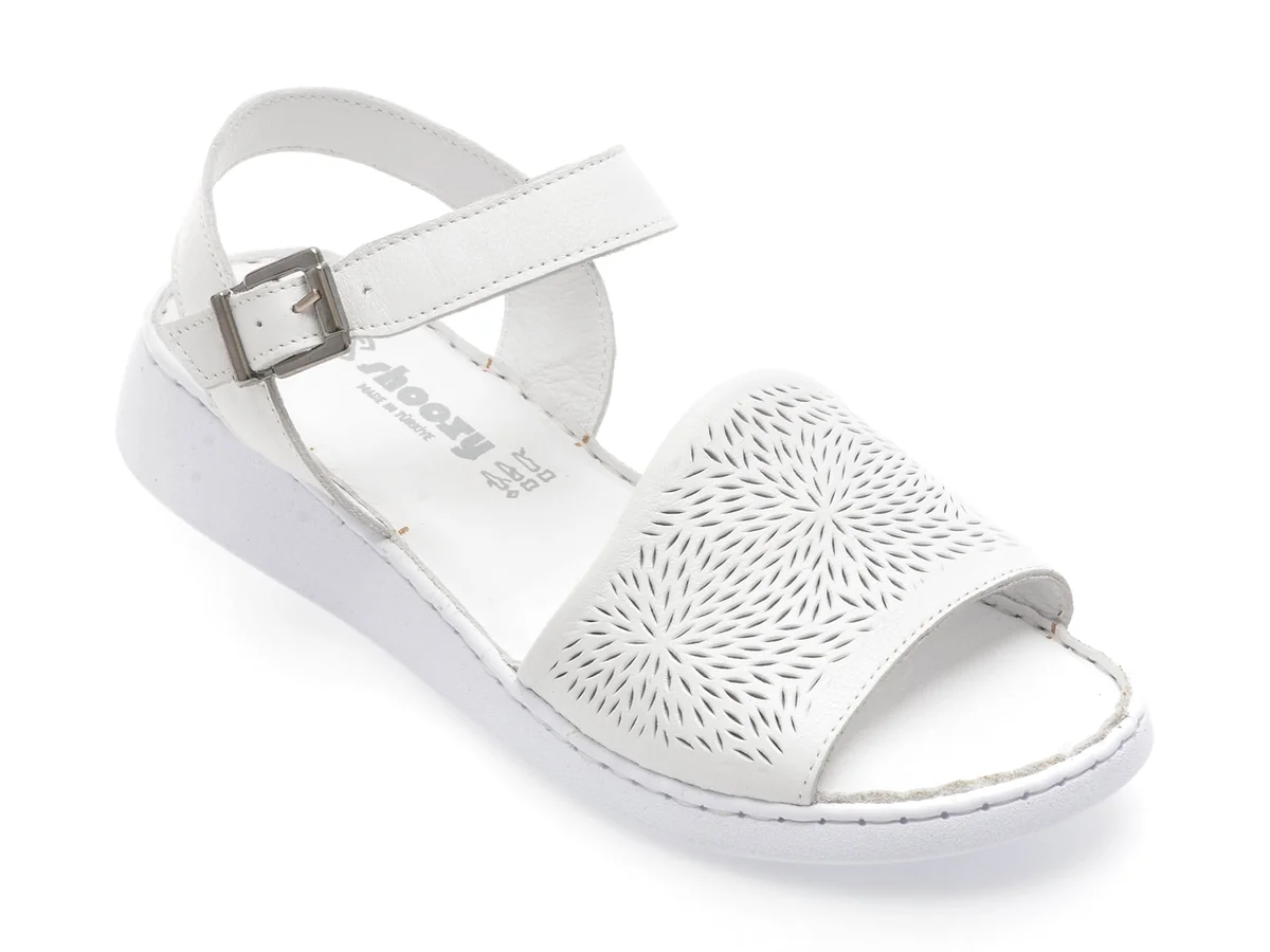 Sandale Shoozy Albe, EVP109, Din Piele Naturală