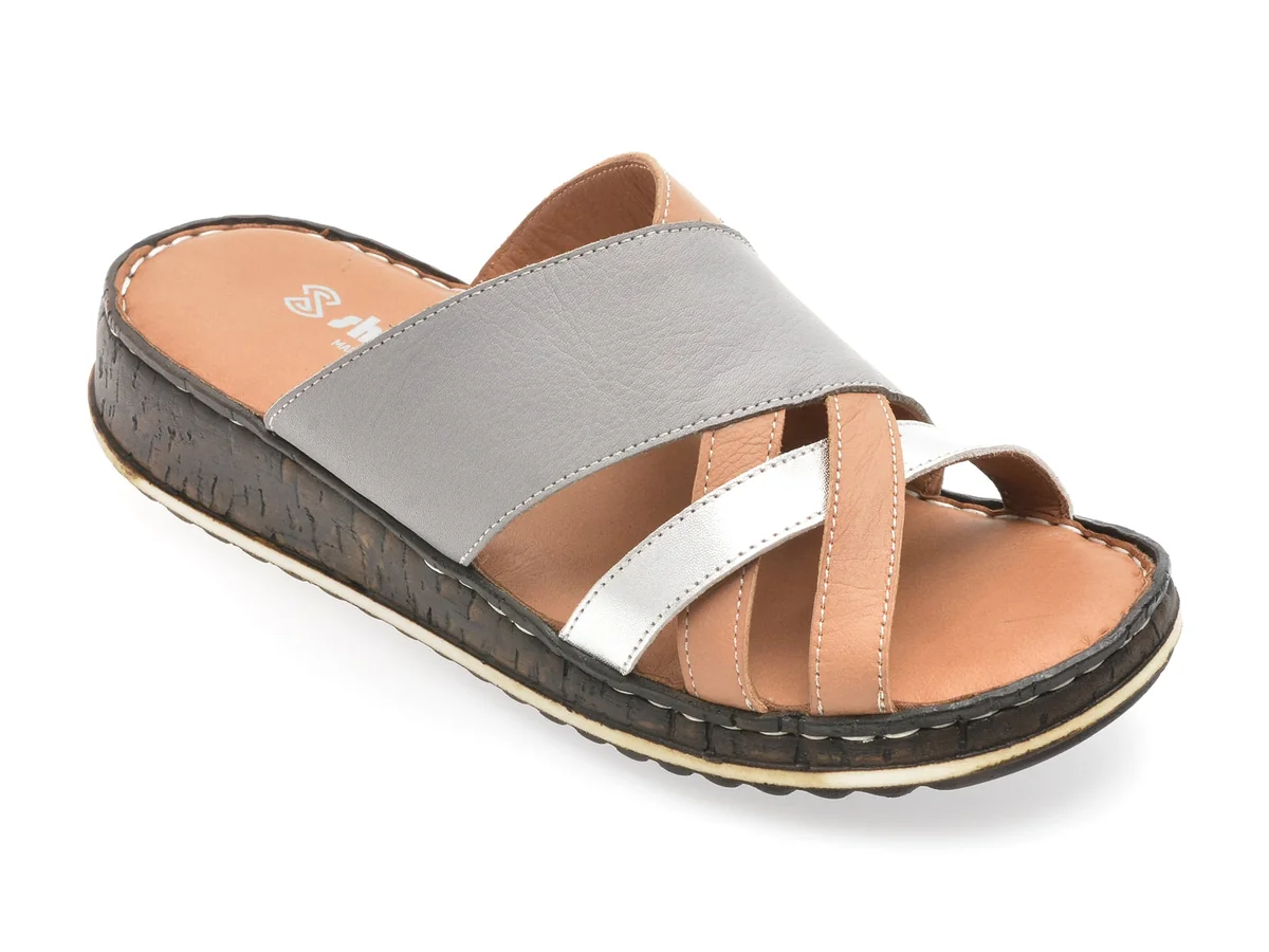Papuci Shoozy Gri, EV2850, Din Piele Naturala